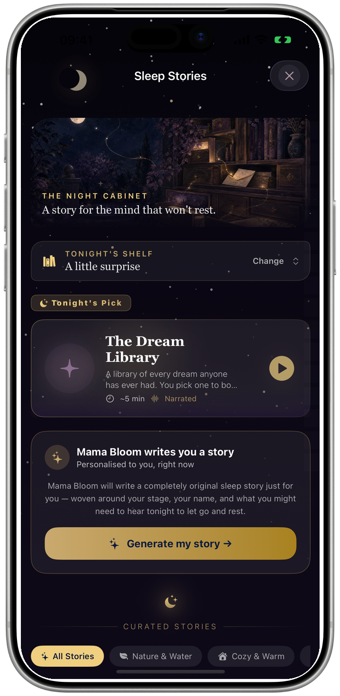 The Mama Bloom Letter Reel meditation player during a guided practice